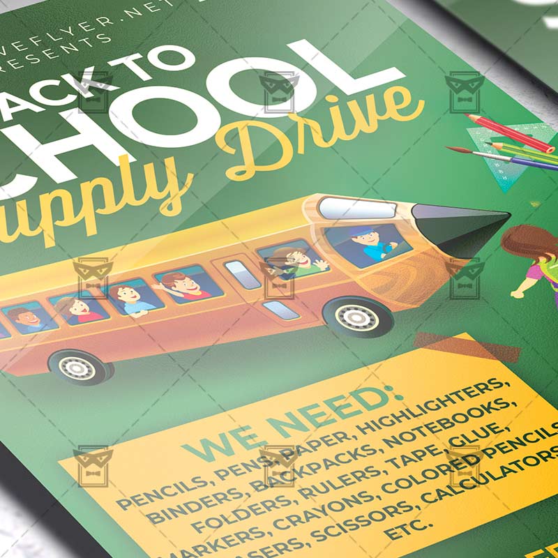 Back to School Supply Drive Flyer PSD Template ExclusiveFlyer