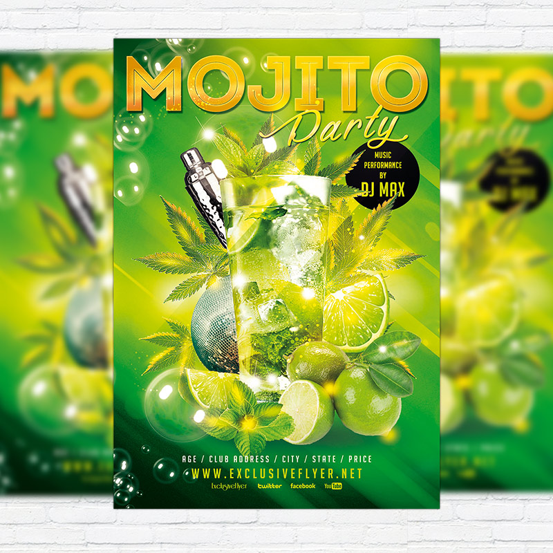 mojito night premium flyer template facebook cover herb flyer