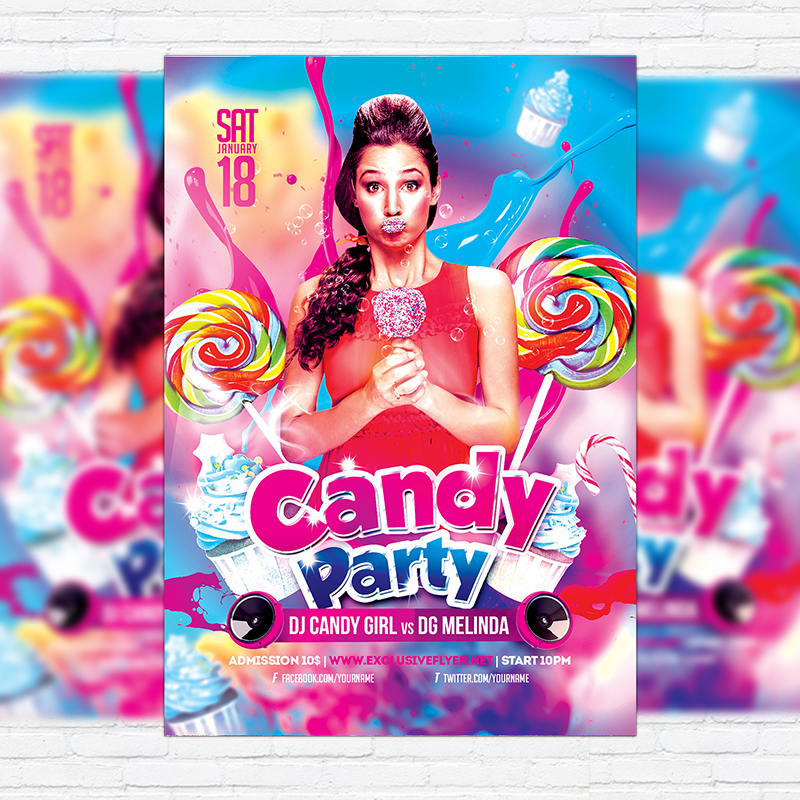 Candy Party Premium Flyer Template + Facebook Cover ExclsiveFlyer