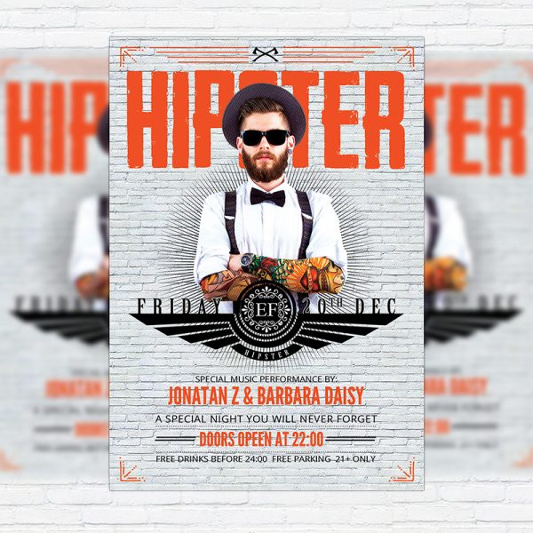 Mister Hipster Night - Premium Flyer Template + Facebook Cover