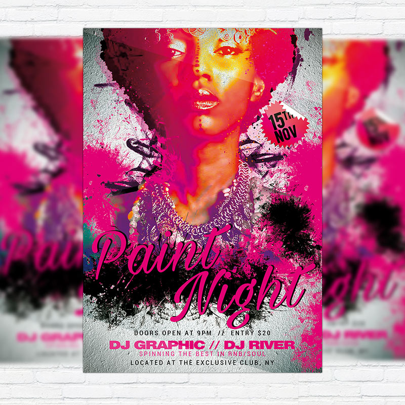 Paint Night Premium Flyer Template + Facebook Cover ExclsiveFlyer