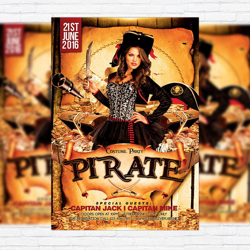 Costume Pirate Party Premium Flyer Template Facebook Cover Costume Pirate Party Premium Flyer Template Facebook Cover