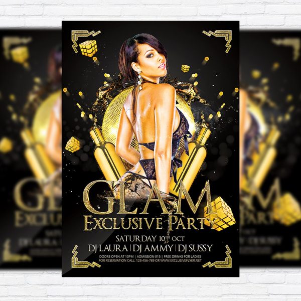 Glam Exclusive Party - Premium Flyer Template + Facebook Cover