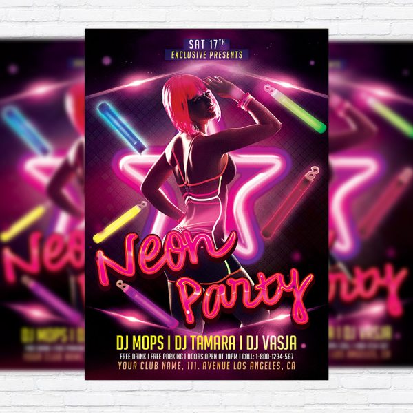 Neon Party - Premium Flyer Template + Facebook Cover