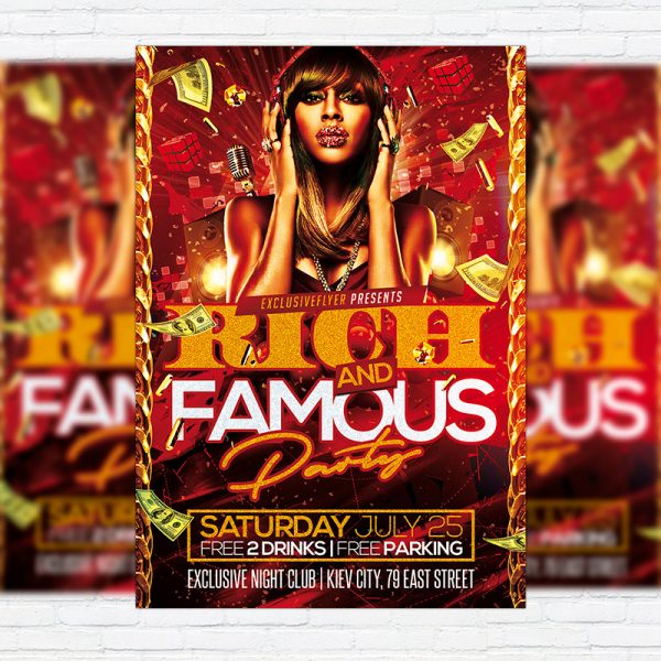 Rich and Famous Party - Premium Flyer Template + Facebook Cover