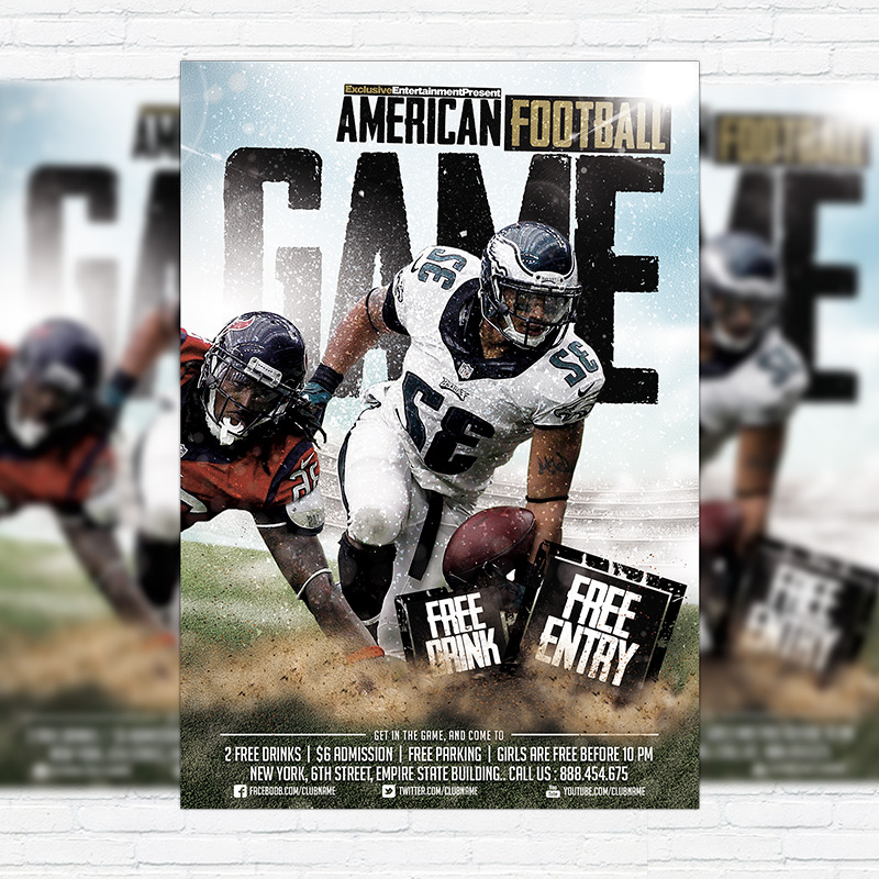 american football game premium flyer template facebook cover