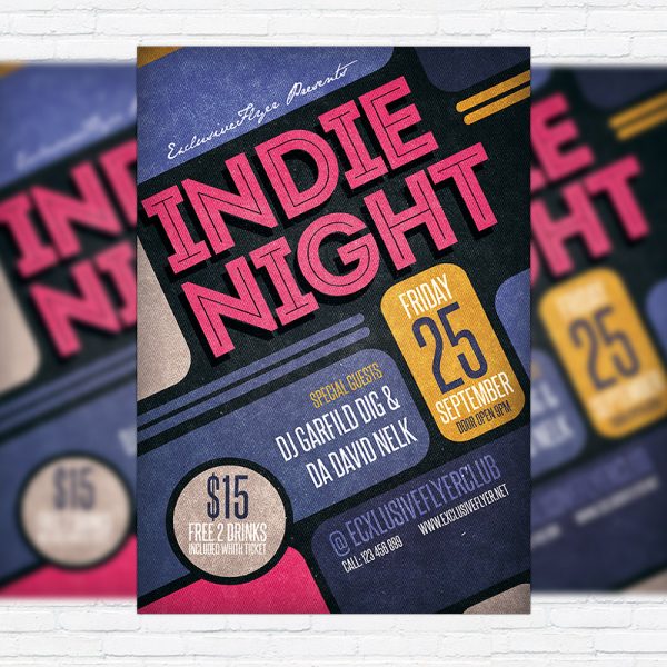 Indie Night Vol.2 - Premium Flyer Template + Facebook Cover