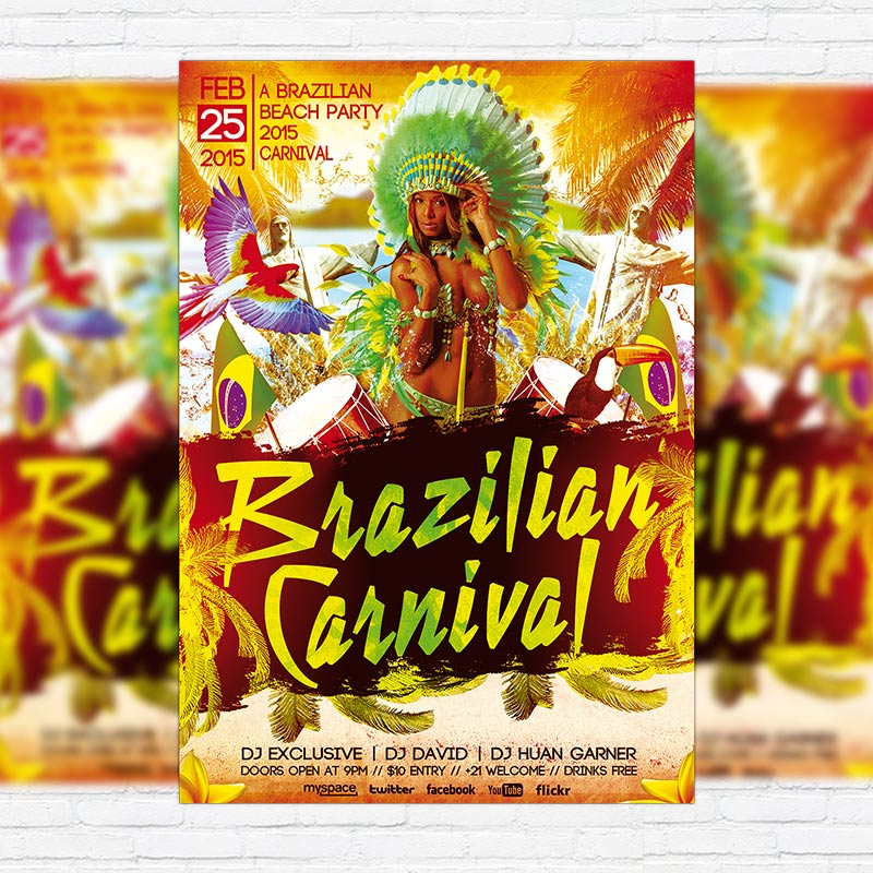 brazilian carnival party premium psd flyer template carnival poster template