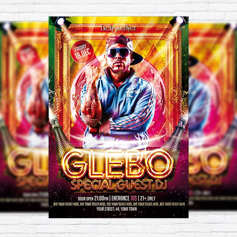 special guest night party disco dj big glebo free club and party free club flyer psd template