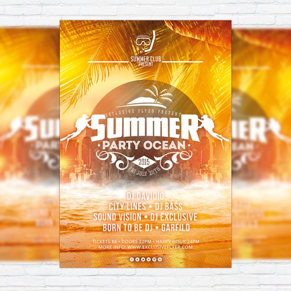 Summer Party Ocean - Premium Flyer Template + Facebook Cover