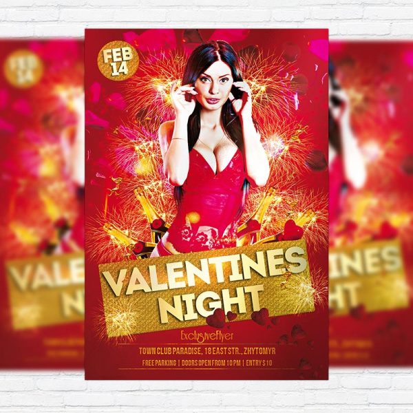 Valentines Exclusive Party Night - Free Club and Party Flyer PSD Template