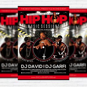 Hip Hop Music Sessions - Premium Flyer Template + Facebook Cover