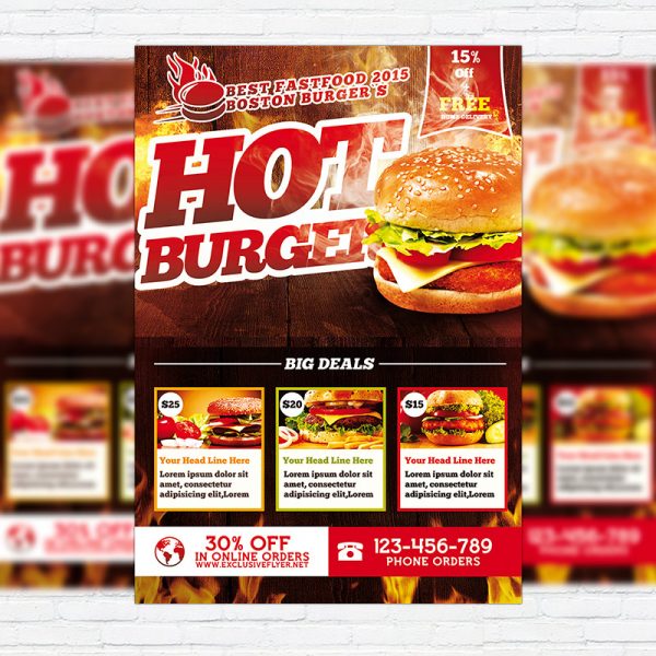 Hot Burger - Premium Flyer Template + Facebook Cover