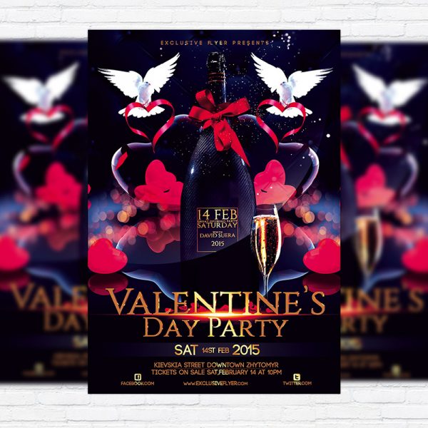 Valentines Day Party – Premium Flyer Template + Facebook cover