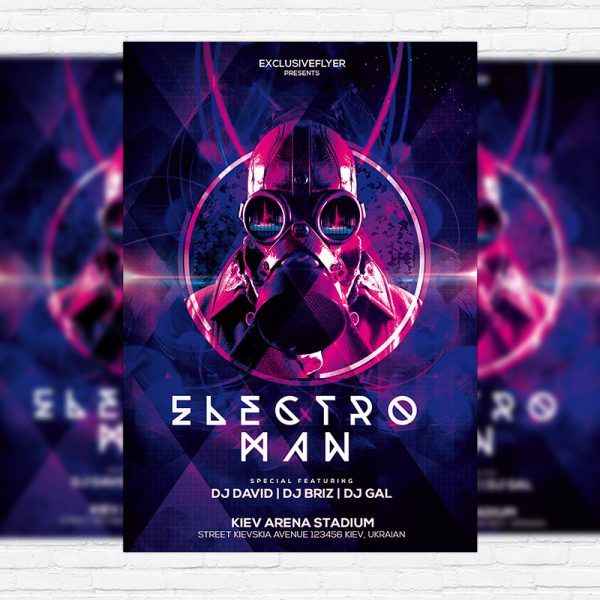 Electro Man Party – Premium PSD Flyer Template + Facebook Cover