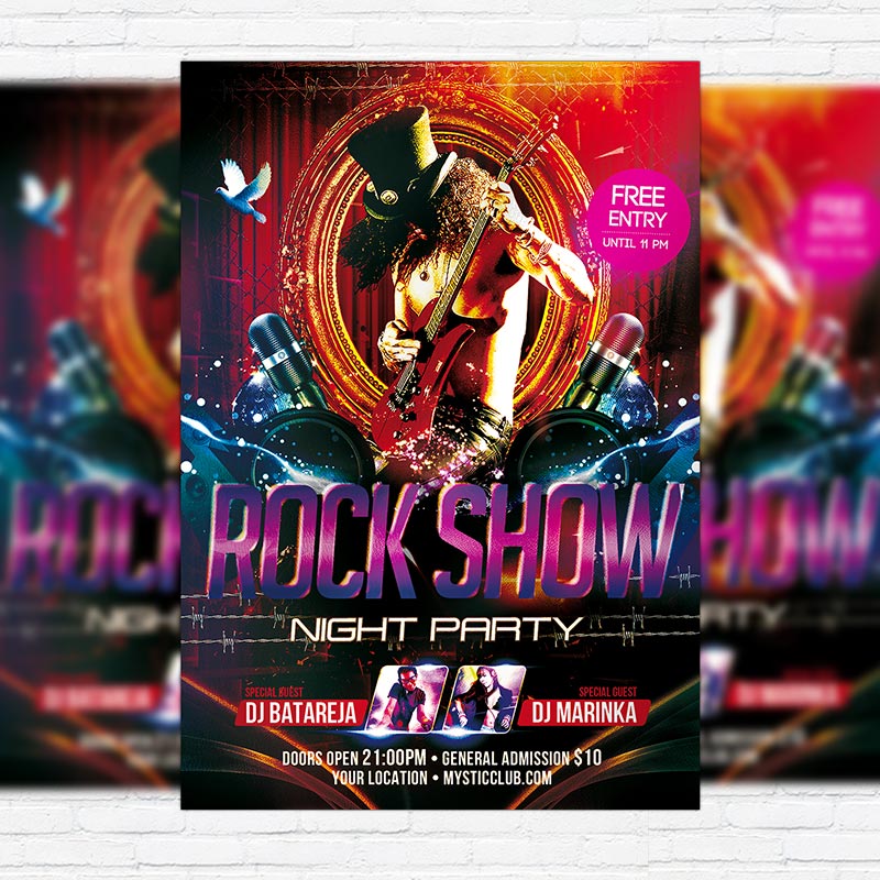 rock show night party premium psd flyer template black light party flyer template