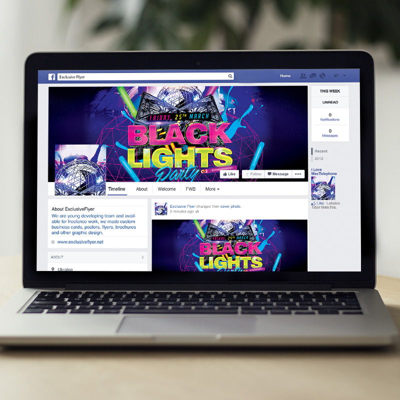 Black Light Party Premium Flyer Template Facebook Cover Go