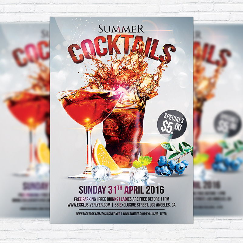 summer cocktails premium flyer template facebook cover facebook flyer template free