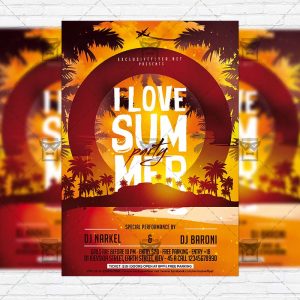 I Love Summer Party - Premium Flyer Template + Facebook Cover-1