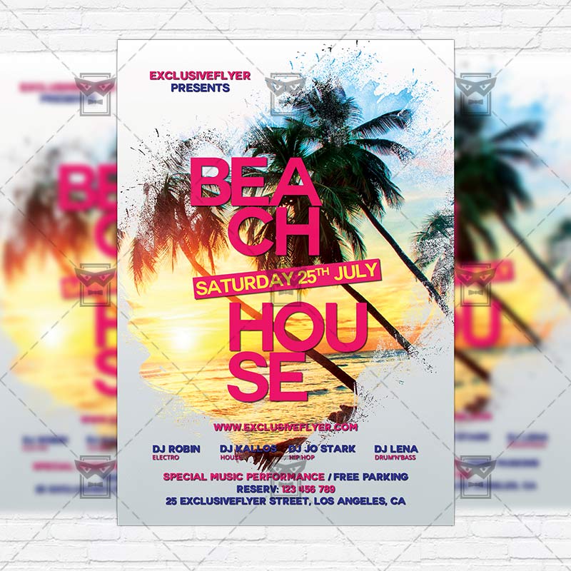 Beach House Party Premium Flyer Template Instagram Size Flyer Exclsiveflyer Free And Free Instagram Flyer Template