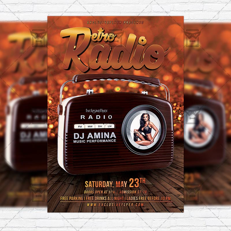 retro radio event premium flyer template instagram size flyer psd flyer wood grain design