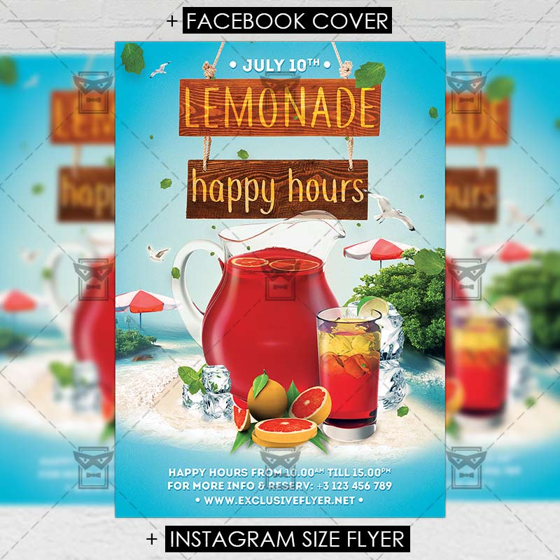 lemonade happy hours premium a5 flyer template exclsiveflyer drink promotion flyer template a5