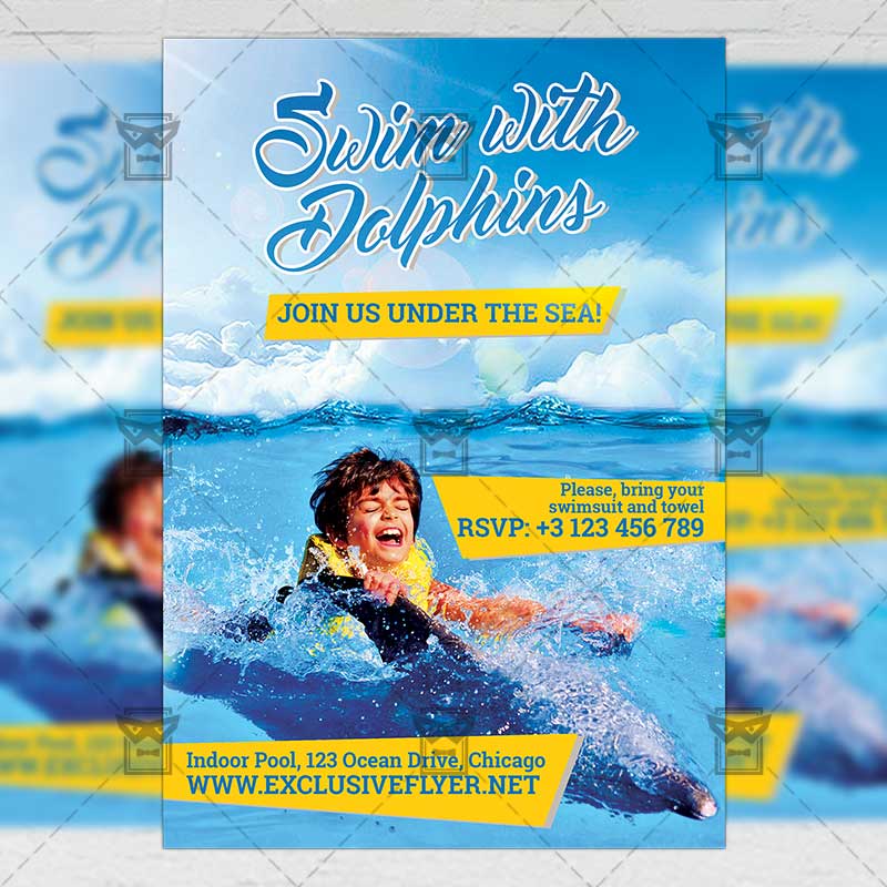 Swim With Dolphins Premium A5 Flyer Template Exclsiveflyer Free And Premium Psd Templates Swimming Flyer Templates Free