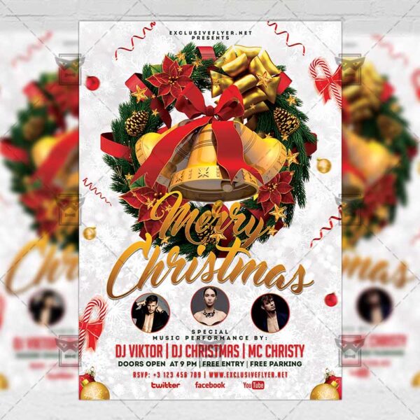 Download Merry Christmas Free Seasonal A5 Flyer PSD Template Now