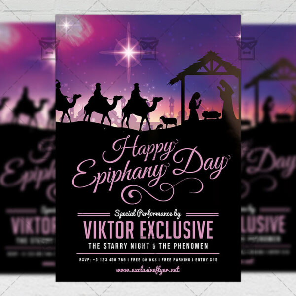 Download Happy Epiphany Day Free Seasonal A5 Flyer PSD Template Now
