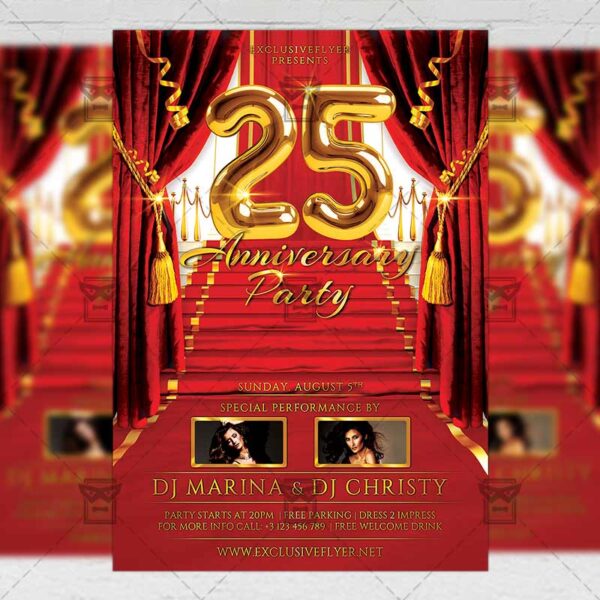 Download 25 Anniversary Party PSD Flyer Template Now