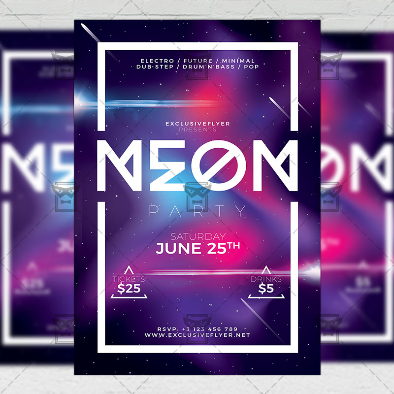 Neon Party Flyer Club A5 Template ExclsiveFlyer Free and Premium