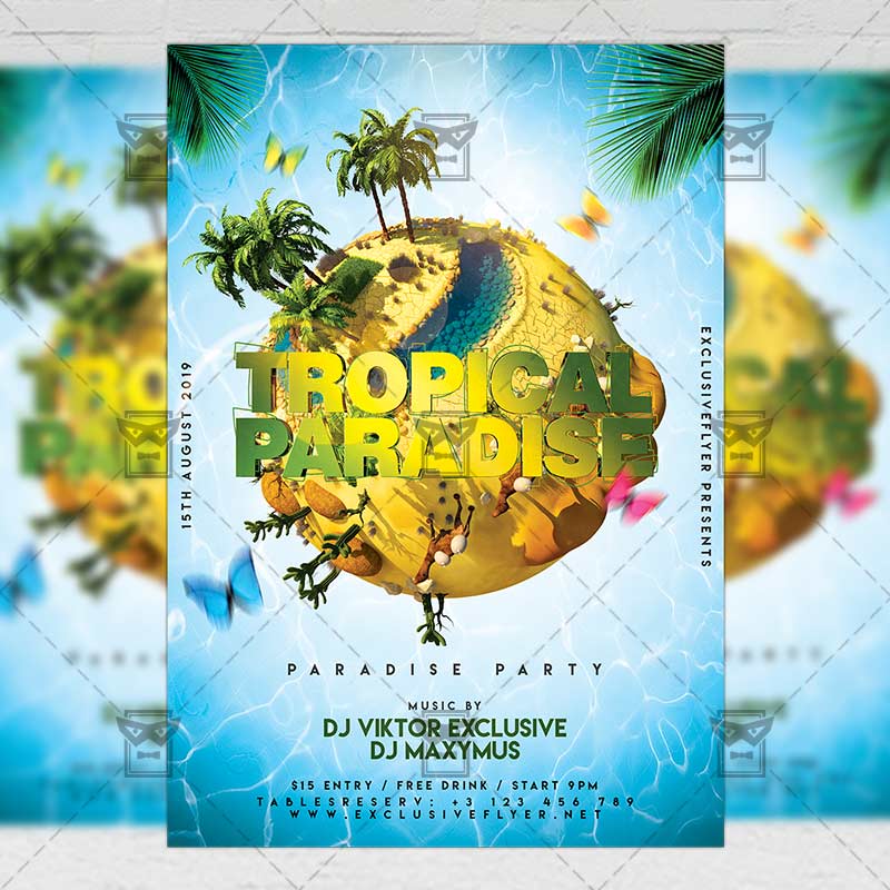 Tropical Paradise Party Flyer - Seasonal A5 Template | ExclsiveFlyer
