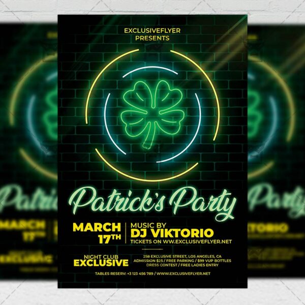 Neon St. Patrick's Party Template - Flyer PSD + Instagram Ready Size