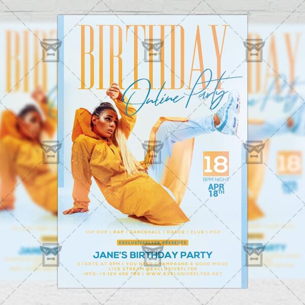 Online Birthday Party Template - Flyer PSD Optimized for Instagram