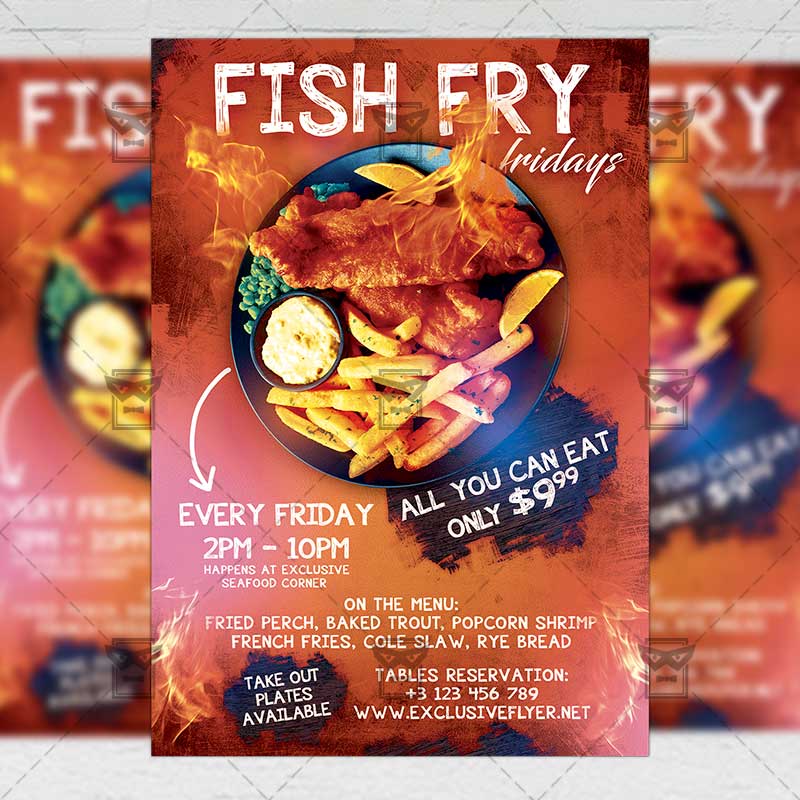 Fish Fry Fridays Template Flyer PSD + Instagram Ready Size