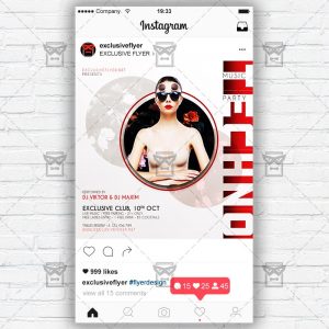 Techno Music Party - Instagram Post and Stories PSD Template