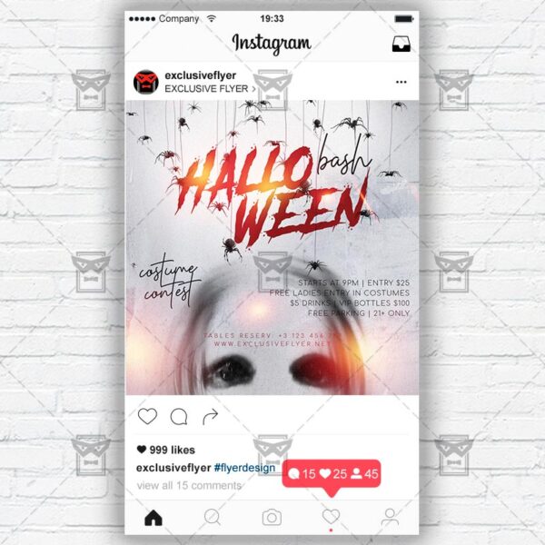 Halloween Bash - Instagram Post and Stories PSD Template