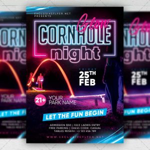 Glow Cornhole Night - Flyer PSD Template | ExclusiveFlyer