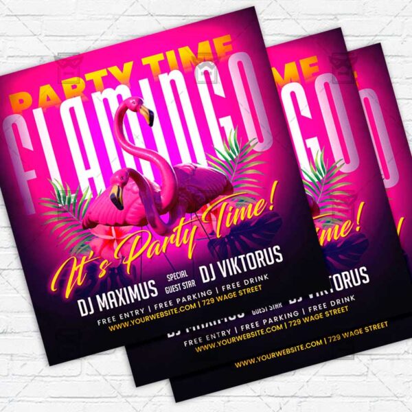 Flamingo Party Time - Flyer PSD Template | ExclusiveFlyer