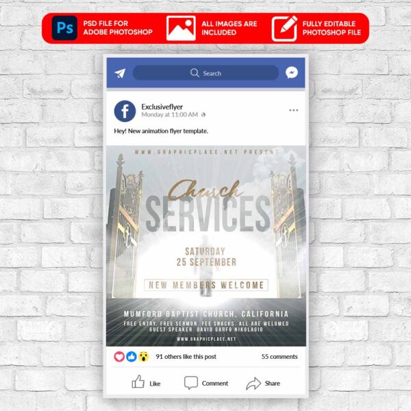 Church Services Animated Flyer PSD Template
