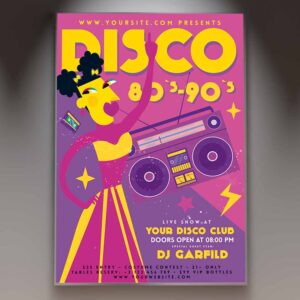Download Disco 80s-90s Party Card Printable Template 1